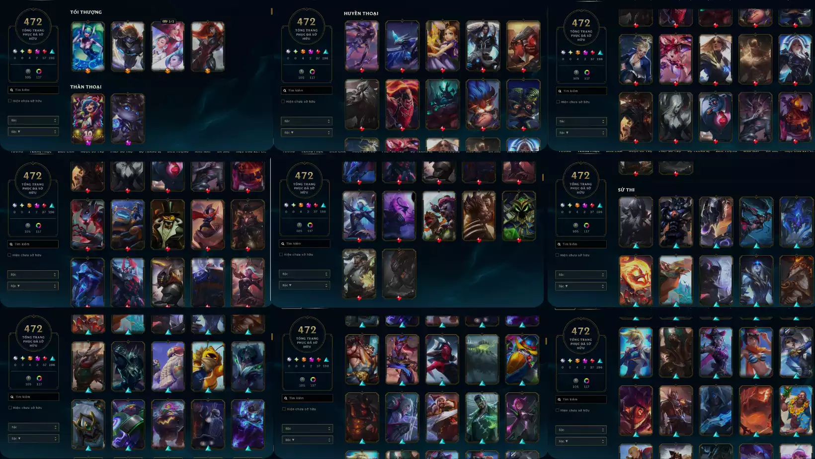 LOL 472 SKIN 4 CAM 2 TIM 37 DO 196 XANH  117 DA SAC RANK SAT
